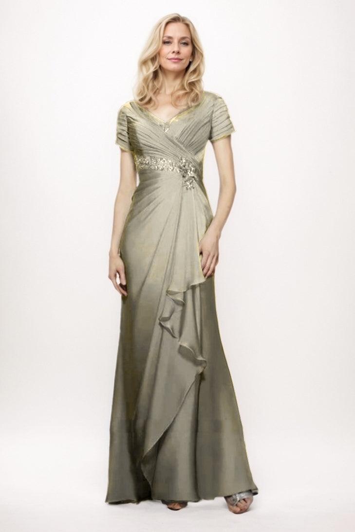 Sheath-Column Maxi Chiffon Mother Of The Bride Dress CM0277 - Champagne - COCOMELODY